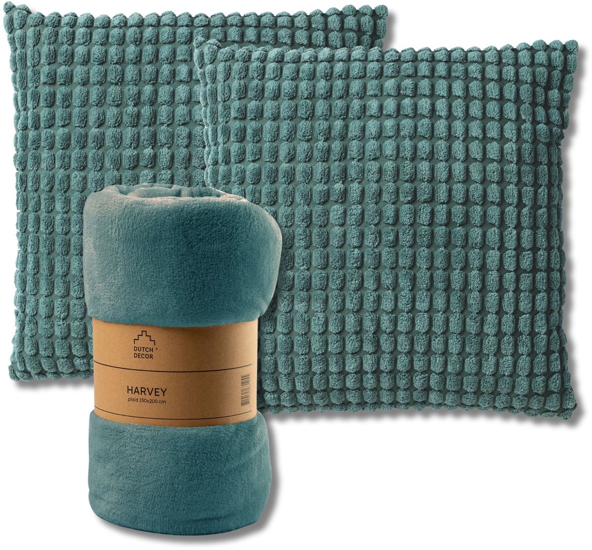 Dutch Decor VOORDEELSET - 3-delig - Rome & Harvey - 2 sierkussens 45x45 cm - 1 plaid 150x200 cm - groen