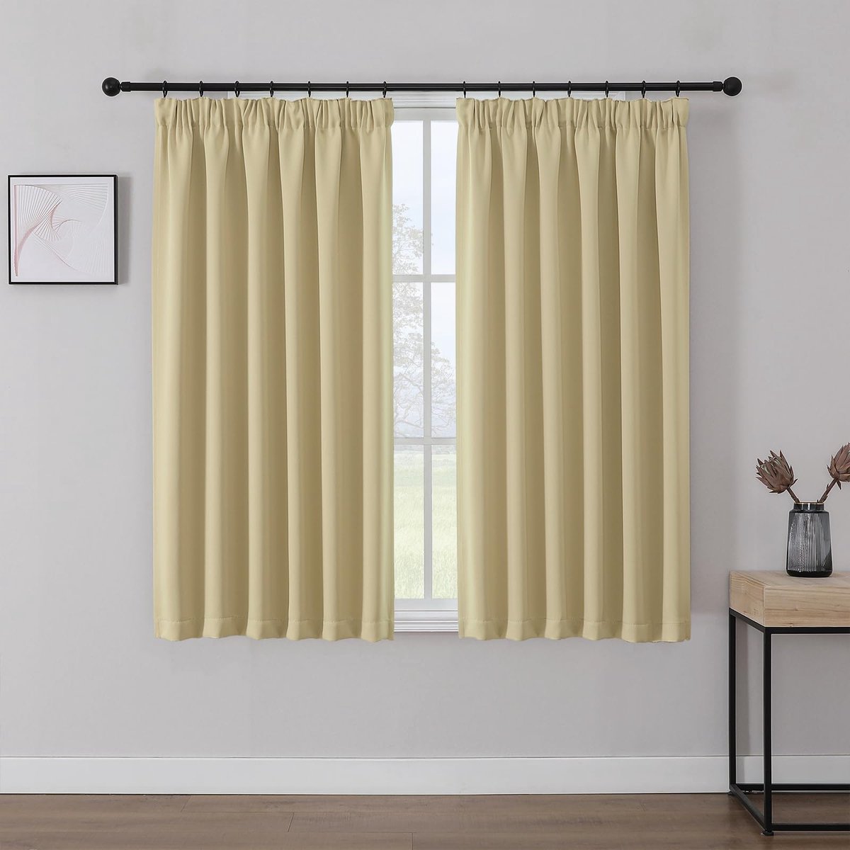 Ibenzoa Set van twee ondoorzichtige thermogordijnen met plooiband voor slaapkamer beige