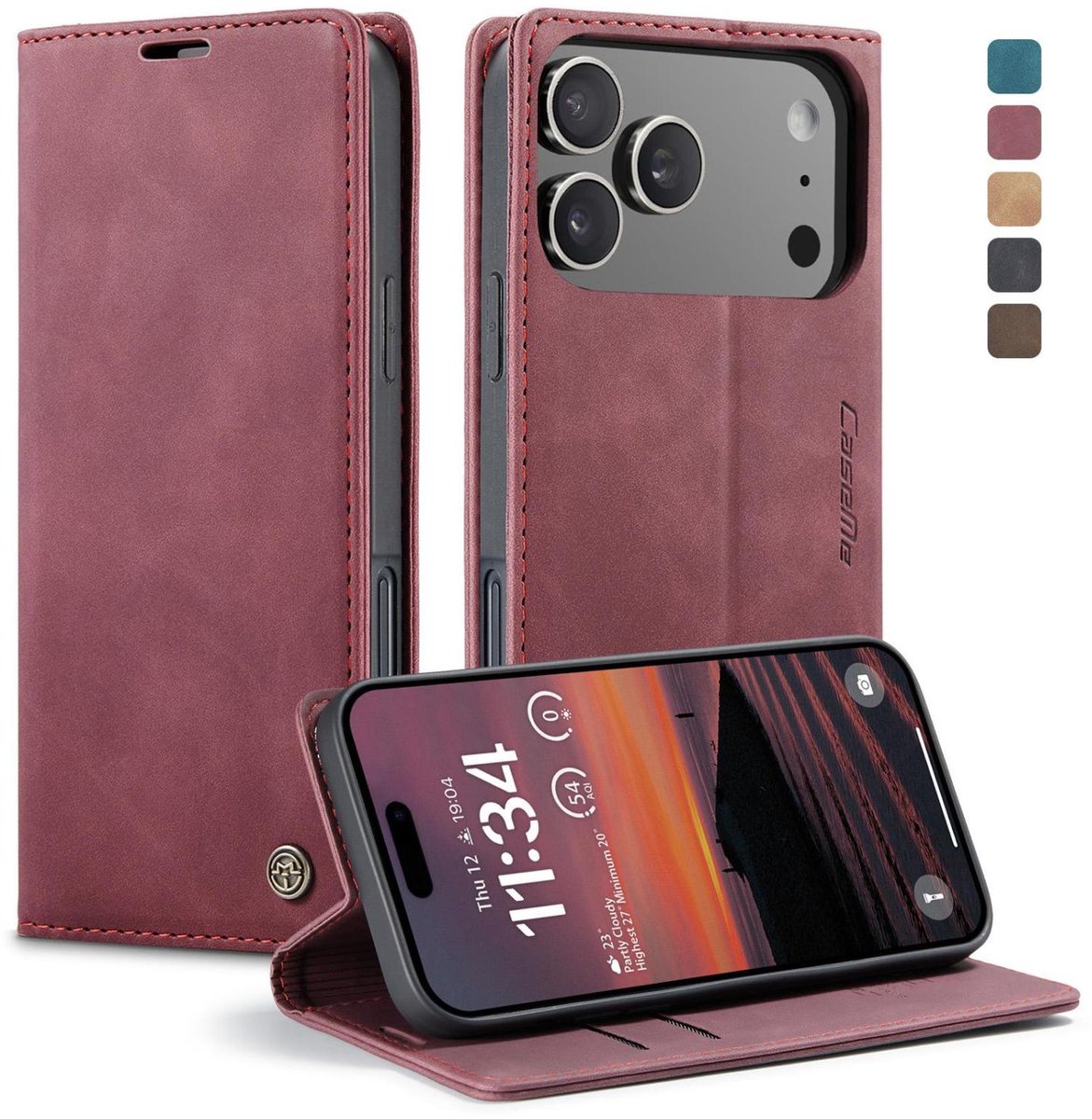 CaseMe Telefoonhoesje geschikt voor Apple iPhone 17 Pro Hoesje | CaseMe 013 Bookcase Portemonnee | Pasjeshouder voor 2 Pasjes | Telefoonhoesje voor Pinpas / OV Kaart / Rijbewijs - Rood