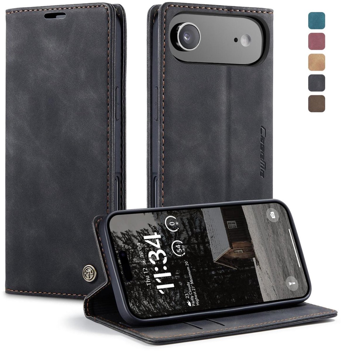 CaseMe Telefoonhoesje geschikt voor Apple iPhone Air Hoesje | CaseMe 013 Bookcase Portemonnee | Pasjeshouder voor 2 Pasjes | Telefoonhoesje voor Pinpas / OV Kaart / Rijbewijs - Zwart