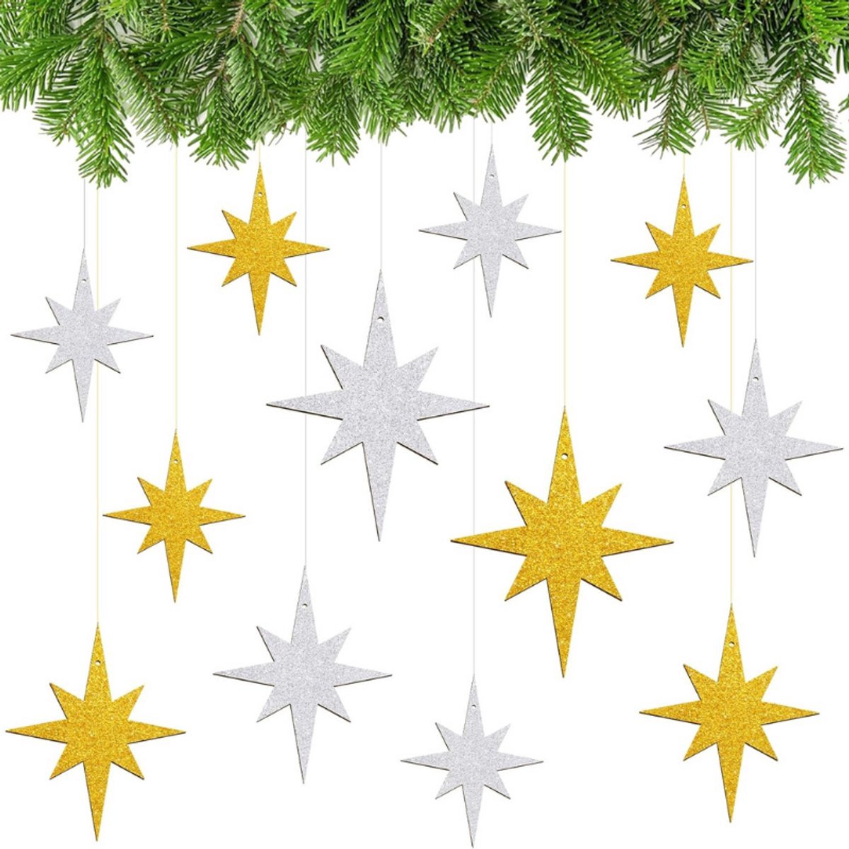 Thuys – Kerststerren 12 Stuks – Poinsettia Hangers – Kerstboom Ornamenten – Ster Decoratie