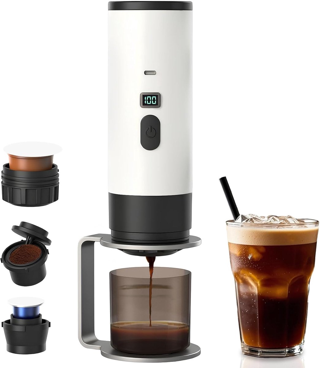 Cuhostki 1 Stuk Draagbaar Koffiezetapparaat - Witte Draagbare Espresso Apparaat - 3-in-1 Capsule Koffiemachine Met Statief En Fluweelenzak