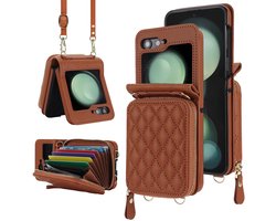 Luxe Mode Crossbody 2 in 1 Telefoonhoes Portemonnee Rits Kaarten Multifunctionele Lederen Hoesje geschikt Voor Samsung Galaxy Z Fold Flip 5 - 5G Lange Opvouwbare Portemonnee Hoes