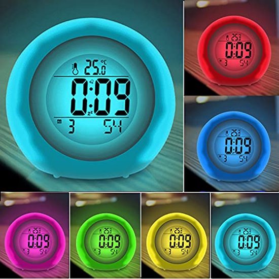 Digitale Kinderenwekker met 7 Kleuren Nachtlampje - Snooze Functie voor Bedside Tafel, Desk en Cadeau van Kalafoto — afbeelding 4