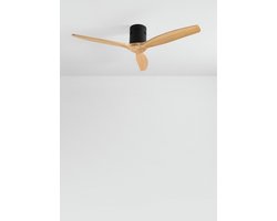 CREATE - Plafondventilator 40W silent 100% hout (Ø132cm) (ruimtes 10m²-25m²) - Zwart / Licht hout - Geen licht - Afstandsbediening - WIND CALM NATURAL WOOD
