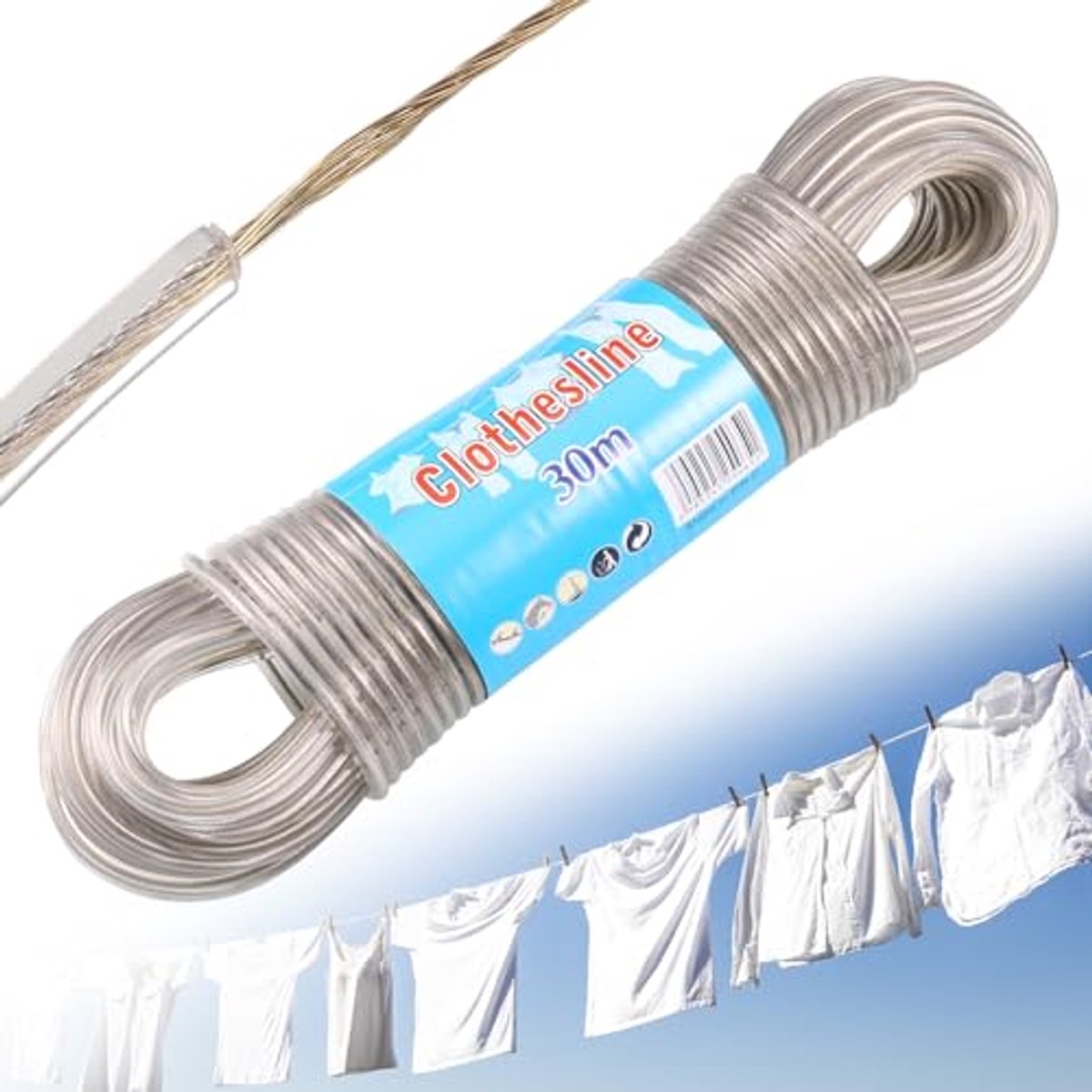 30 m Waslijn Touw - Sterke Draad voor Buiten - Roestvrij en Waterdicht - 4 mm Diameter