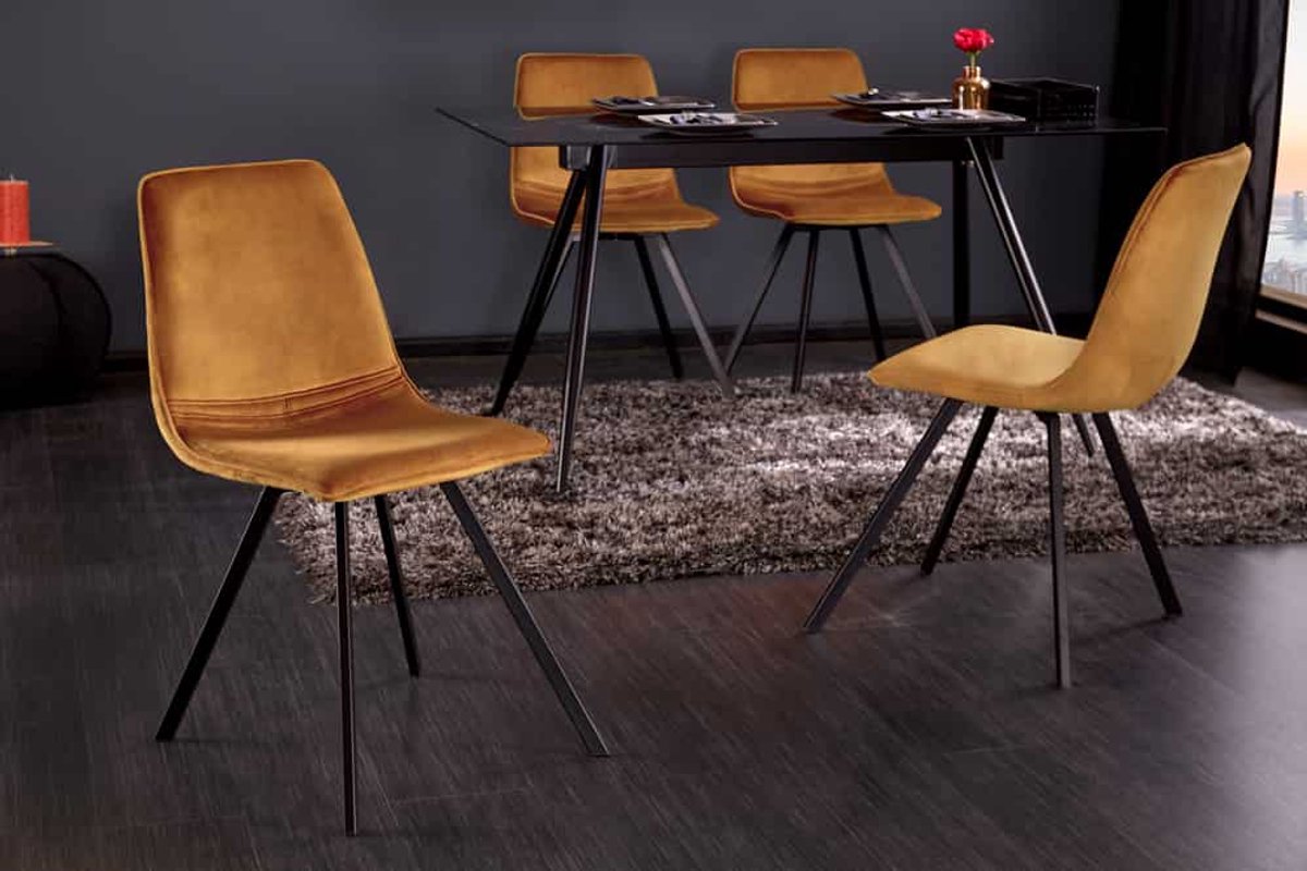 Invicta Interior Retro stoel AMSTERDAM STOEL mosterdgeel fluweel design klassieker - 41318 Zie omschrijving