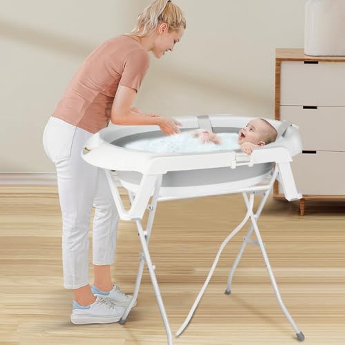 Opvouwbaar babybad met standaard voor pasgeborenen - Draagbaar en antislip