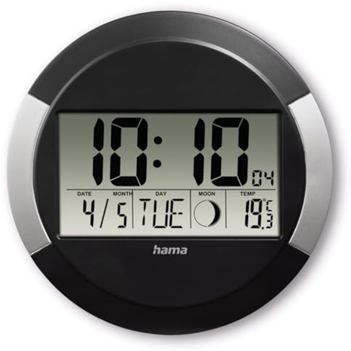 Digitale wandklok met radio en thermometer | Geluidloze LCD klok met kalender en maanfase