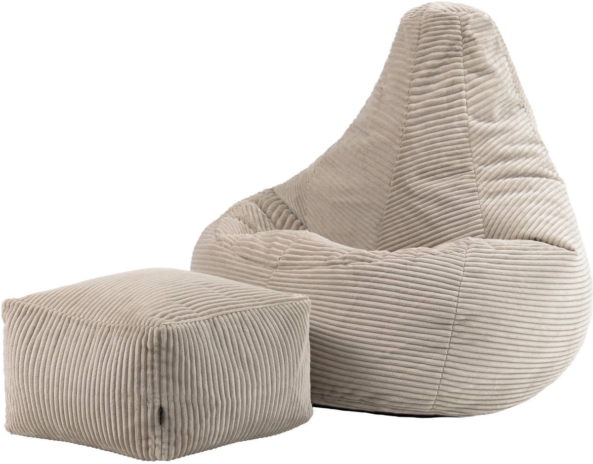 Icon Dalton Zitzak Fauteuil met Poef - Gaming - Ribfluweel - Beige