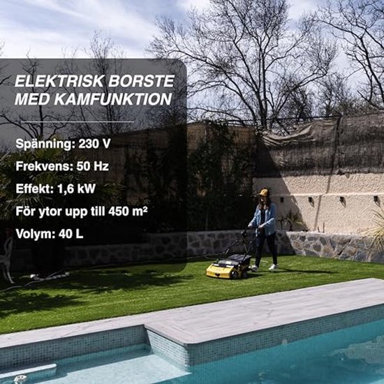 Kunstgras Veegmachine - Elektrisch - 1600 Watt - 40 cm Werkbreedte - Inklapbare Handgreep - 40L Verzamelzak van Merkloos	 — afbeelding 3