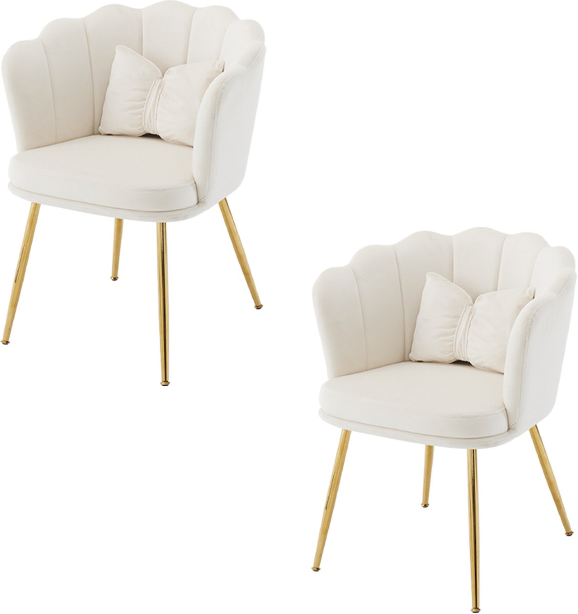 HAUSS SPOLE Eetkamerstoelen - 62x54,5x77 cm - Set Van 2 Armleuningstoelen Bloem Rug - Fluweel - Beige