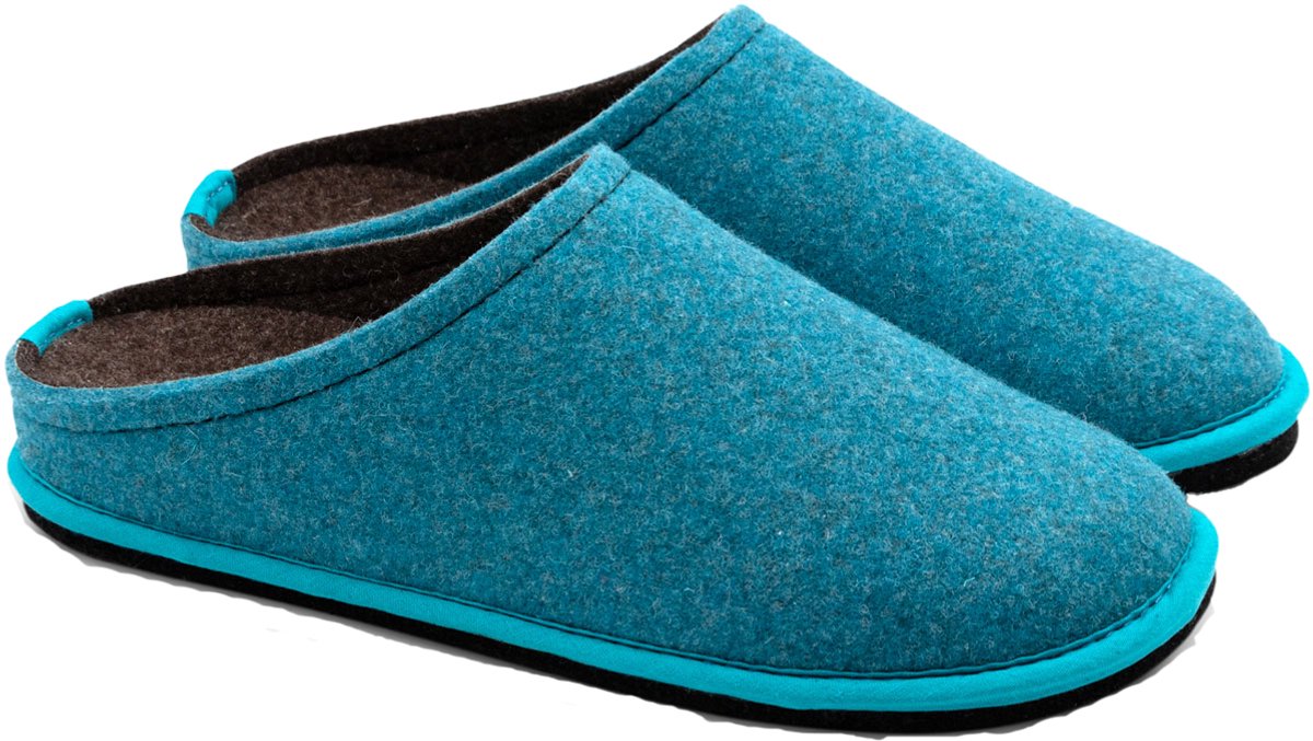 Loewenweiss Lowenweiss Easy Bicolore - Handgemaakte Pantoffels Gekookte Wol - Blauw / Bruin - Maat 42