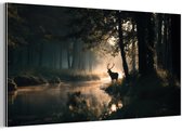 Tableau sur aluminium 120x60 cm - Décoration murale en métal - Cerf - Ruisseau forestier - Mystique - Décoration murale en métal pour salon - Décoration industrielle - Photo sur Dibond - Accessoires industriels pour chambre