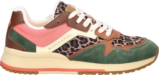 Baskets femme Scotch&Soda Vivi en daim vert avec imprimé léopard marron