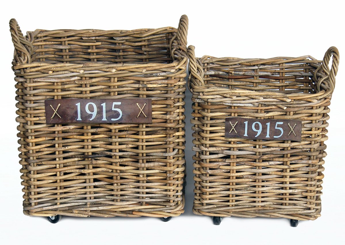 Haardmand Rotan Grijs Met Wielen set van 2