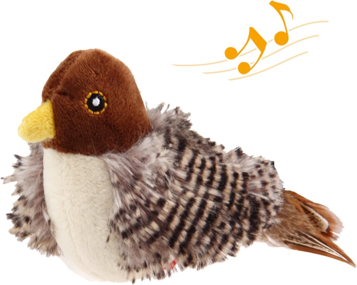 TuseRxln Interactief Kattenspeelgoed - Speelvogels - Elektronisch Piepend Geluid En Pluche Ontwerp - 1 Stuks - Voor Binnenkatten + Grijs