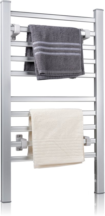 Dirt Devil Droogrek voor wasrek, handdoekdroger voor badkamer of aan de muur, 6 stangen voor linnen en handdoeken, aluminium grijs, elektrisch droogrek, verwarming, radiator