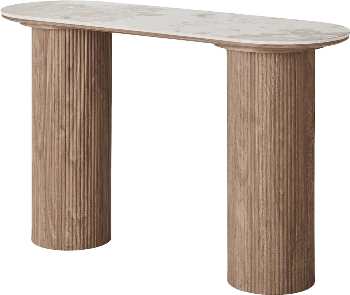 Artichok Ronda Houten Sidetable Bruin - Met keramieken Blad - Woonkamer - Scandinavisch - Japandi - 120 x 78 cm