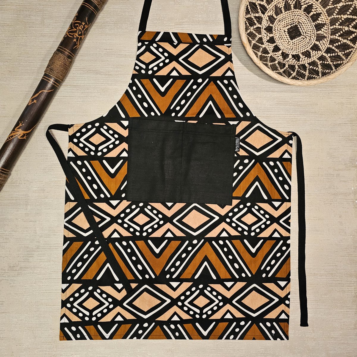Afrikaanse print schort met zak detail gemaakt van 100% Bogolan Mudcloth Geïnspireerde Stof