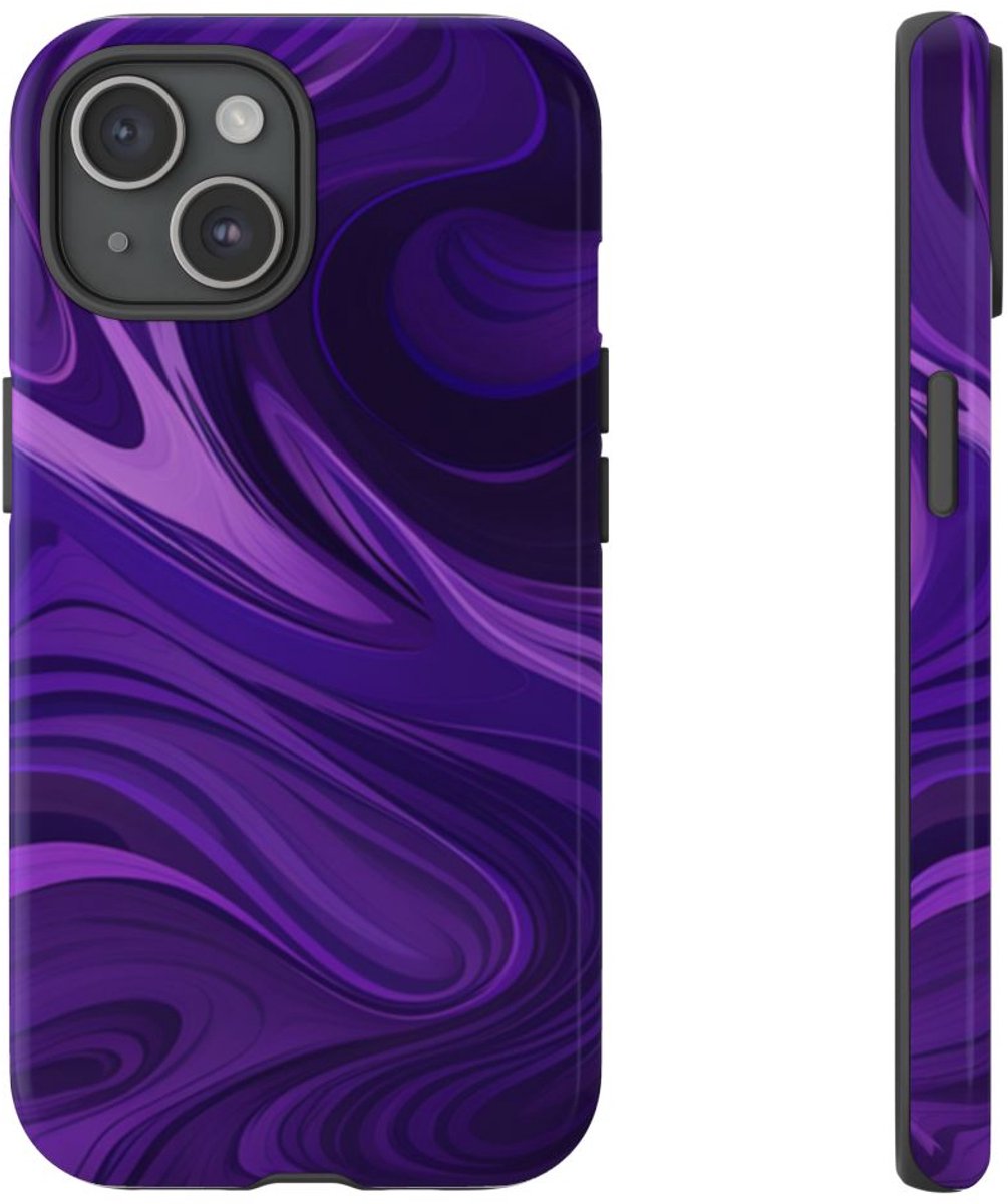 Paarse Abstracte Golfpatroon – Telefoonhoesje Geschikt voor iPhone 15