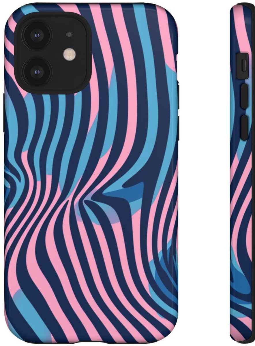 Golvend Blauw-Roze Optische Illusiepatroon – Telefoonhoesje Geschikt voor iPhone 12