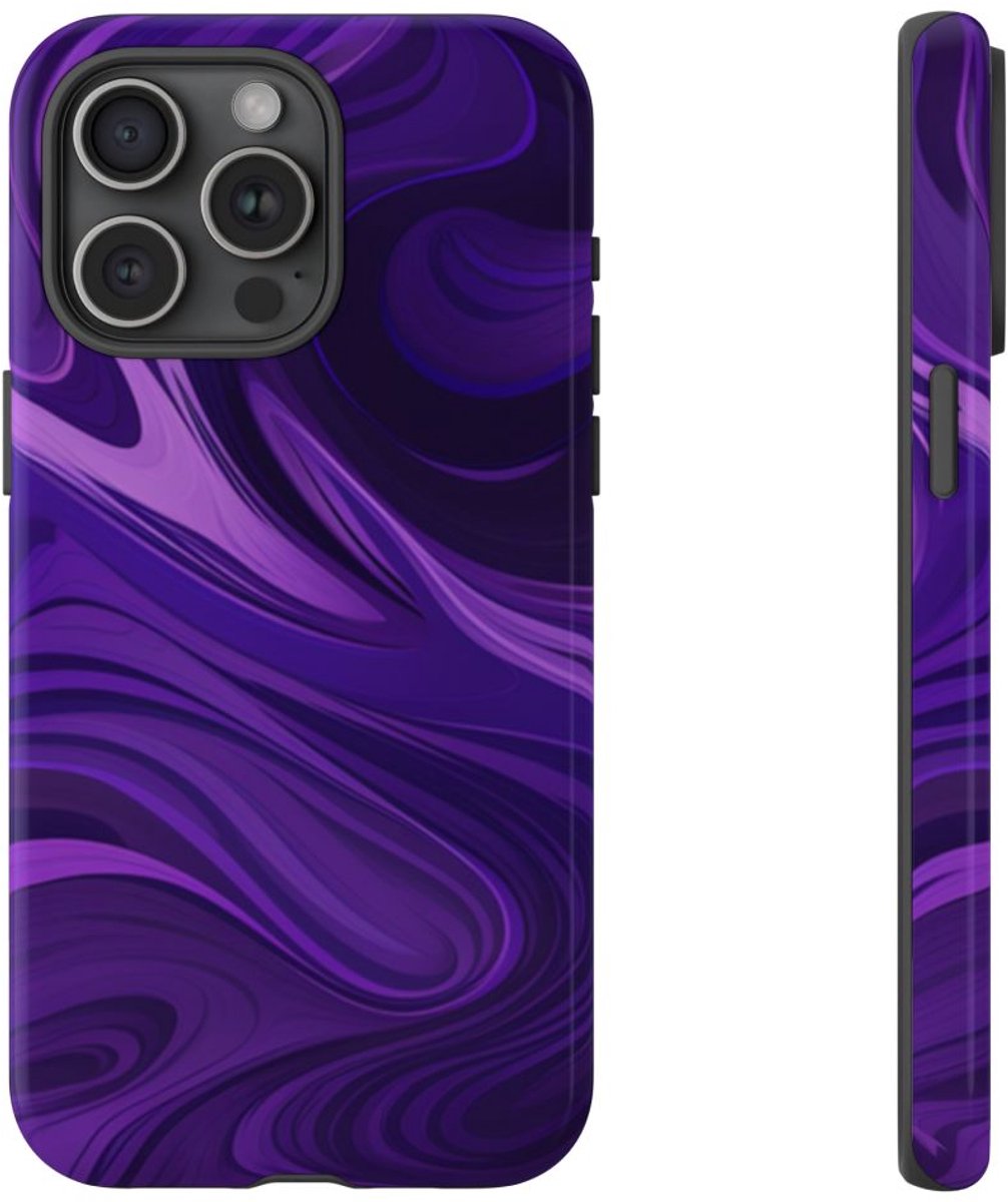 Paarse Abstracte Golfpatroon – Telefoonhoesje Geschikt voor iPhone 15 Pro Max