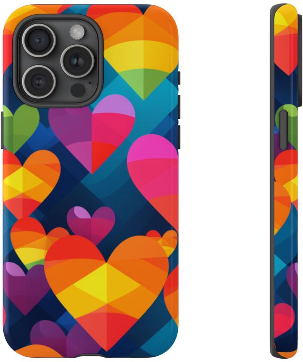 Kleurrijk Geometrisch Hartenpatroon – Telefoonhoesje Geschikt voor iPhone 15 Pro Max