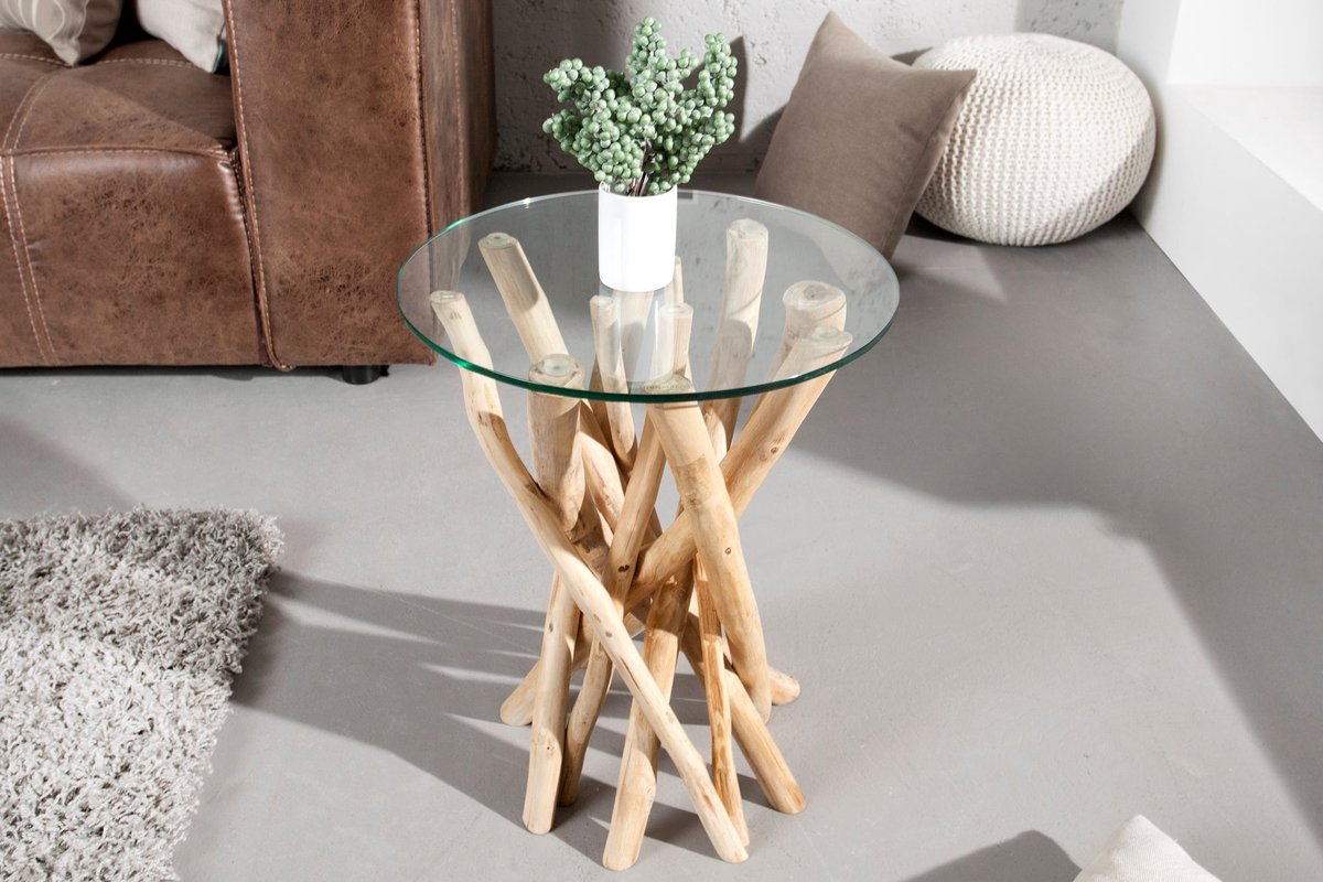 Invicta Interior Design Bijzettafel DRIFTWOOD 40cm Teak Ronde salontafel - 19807-1 Zie omschrijving