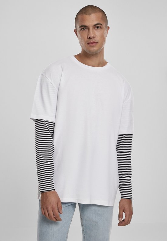 Chemise à manches longues Urban Classics -M- Oversized Double Layer Striped Zwart