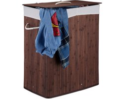 3x wasmand 2 vakken - bamboe wasbox - 95 liter - opvouwbaar - met deksel