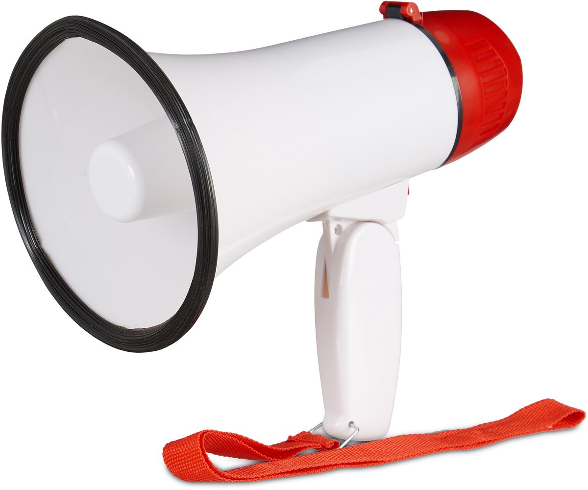 2 x megafoon grappig - megaphone kunststof - wit-rood - stemversterker - 10 watt