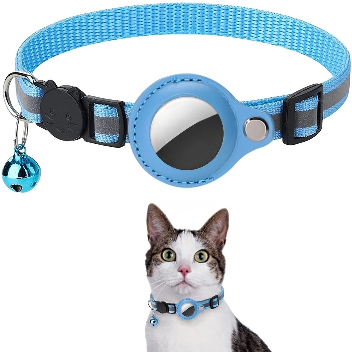 BlueTime ® - Kattenhalsband zonder Tag - Halsband Kat & Kitten met Kattenbelletje - Kattenbandje, Poes, Kattenriem air & Tuigje met Houder - Blauw