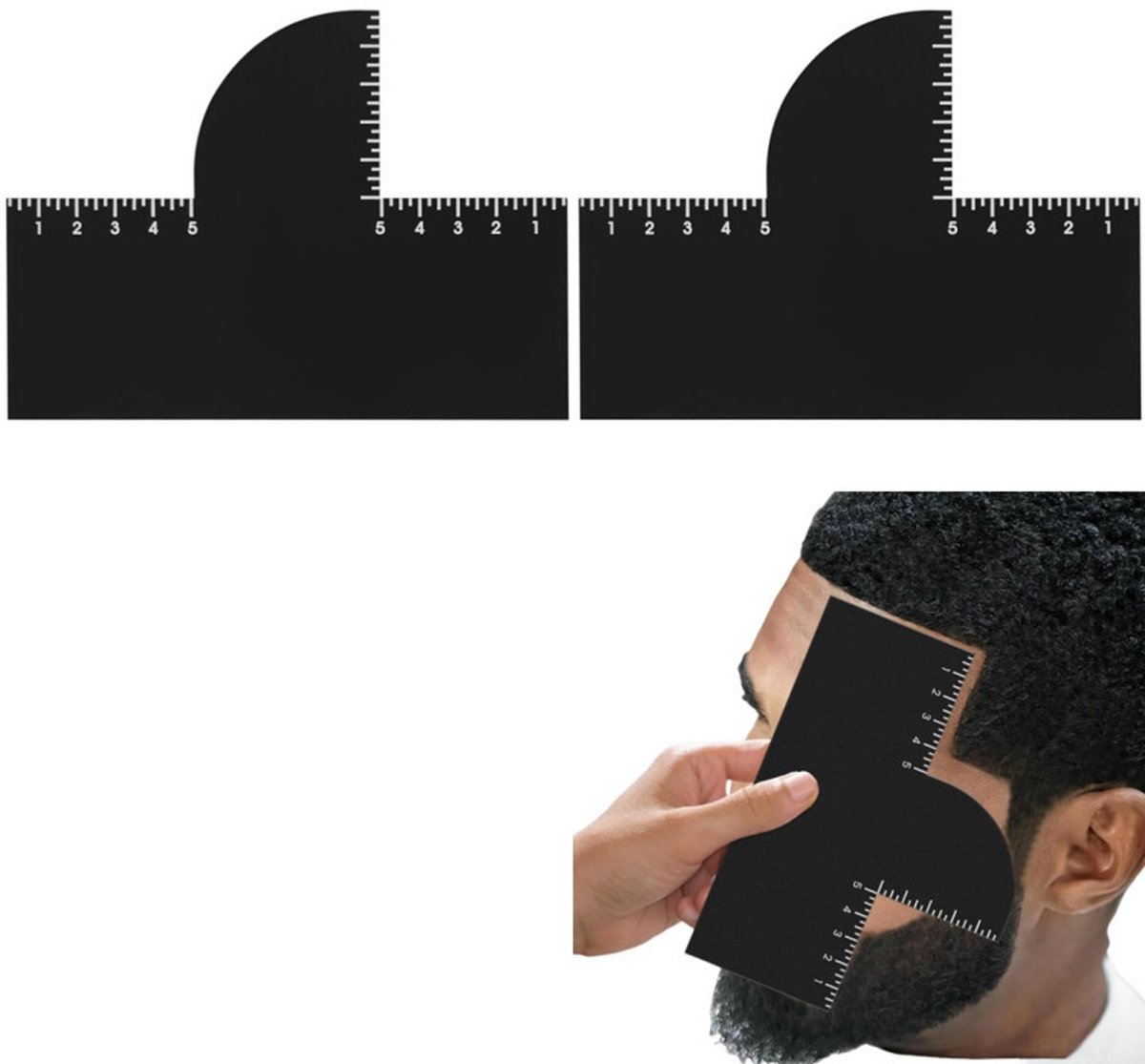 2 artikelen - Tondeuse - Haarlijnstyler - Haarlijnvormgereedschap - Stylingkaarten - Baardaccessoires - Met meetindicator - Zwart - Voor kappersaccessoires