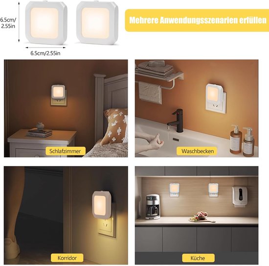 Nachtlampje - Nachtlampje Stopcontact - Nachtlampje volwassenen - LED nachtlampje - Met schuifbare dimstand - Geschikt voor slaapkamers-trappen - Voor Baby-Volwassenen-Kinderen(2-pack) van Aimosen — afbeelding 5