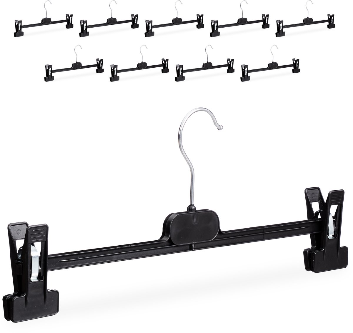100x broekhanger - kledinghanger + klemmen - rokhanger klem - kunststof - zwart