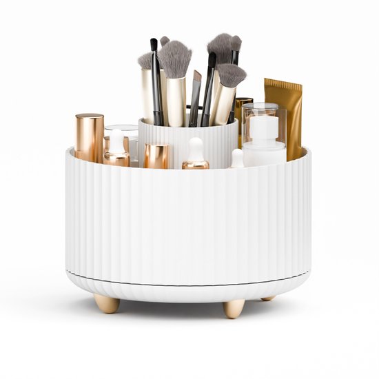 Foto: Organess make up organizer opbergdoos skincare organizer make up koffer 360 graden draaibaar make up kwast organizer wit
