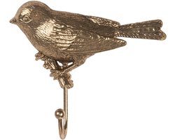 Clayre & Eef Wandhaak Vogel 13x4x11 cm Goudkleurig Metaal