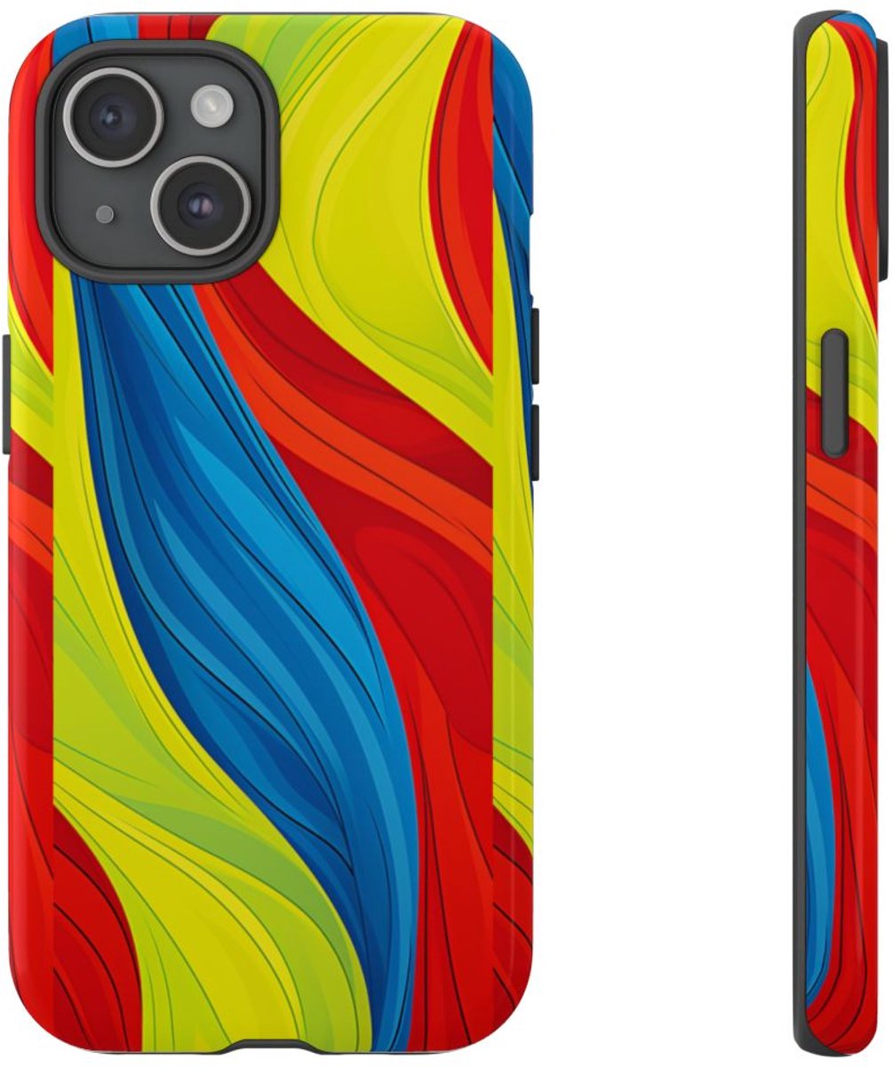Kleurrijk Abstract Golfpatroon – Telefoonhoesje Geschikt voor iPhone 15