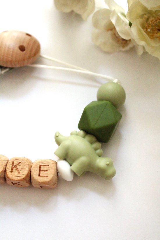 Speenkoord met Naam Jongen Dino - BINNEN 24U VERZONDEN! - Groen - Gepersonaliseerd - Speenkoord clip - Kraamcadeau - Speenketting met Naam - Speenclip - Babycadeau - Babyshower van Merkloos — afbeelding 3