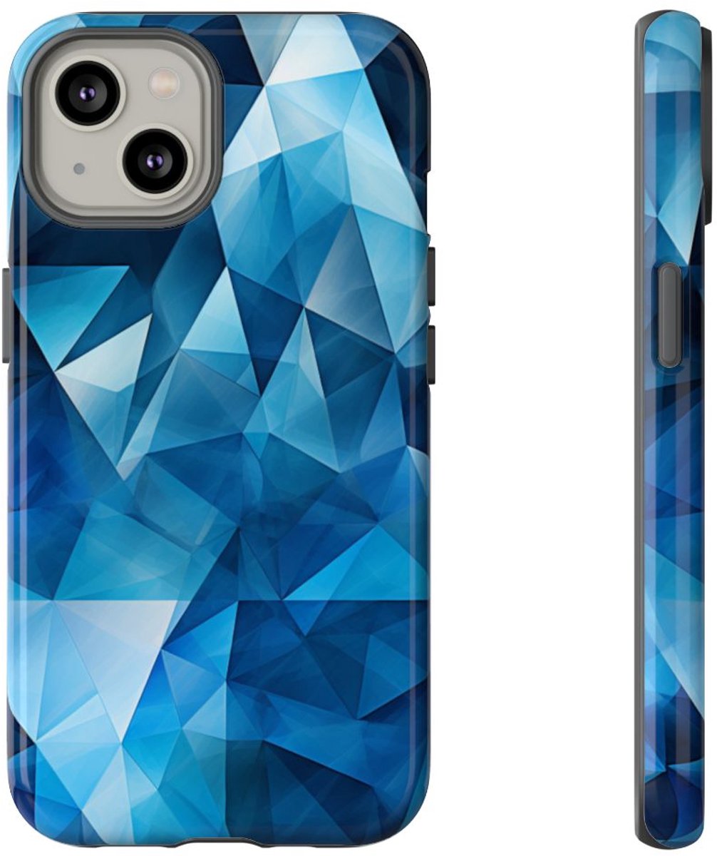 Blauw Geometrisch Driehoekenpatroon – Telefoonhoesje Geschikt voor iPhone 14