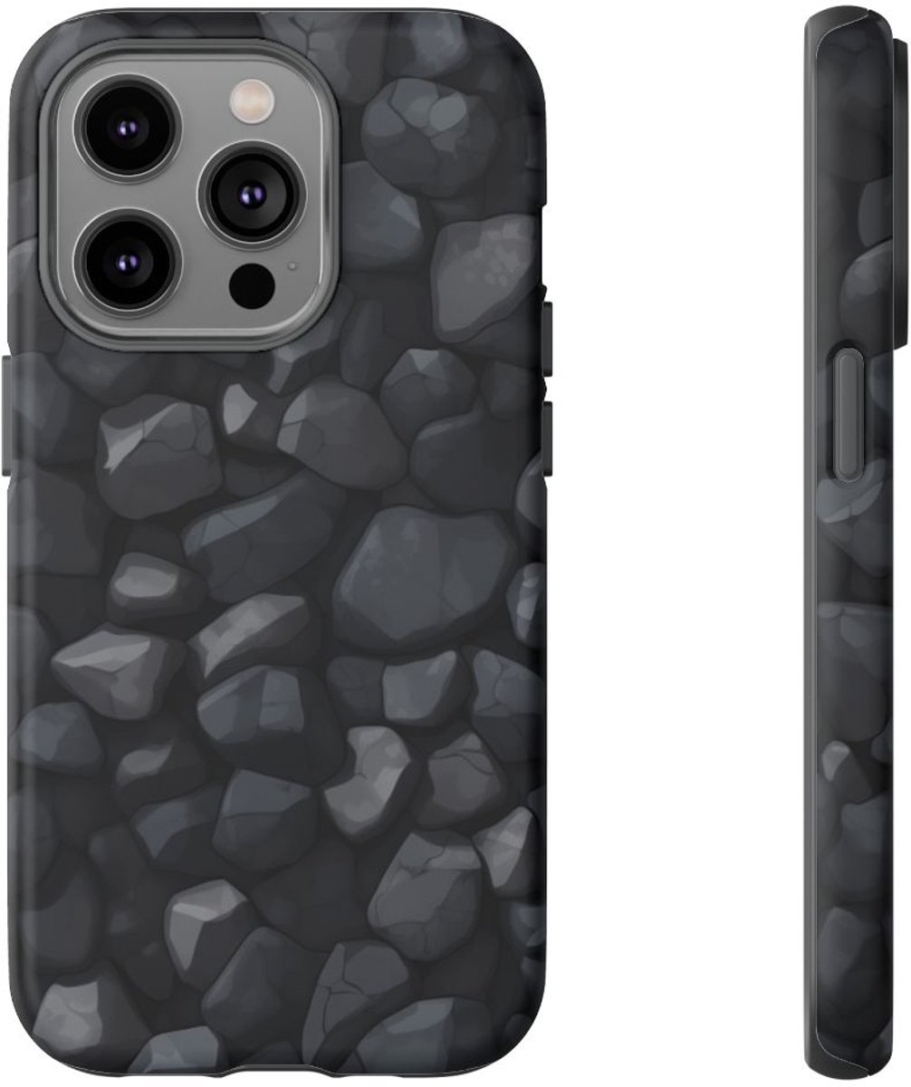 Donkergrijs Steentextuurpatroon – Telefoonhoesje Geschikt voor iPhone 14 Pro
