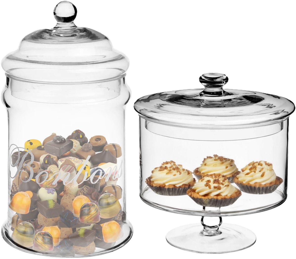 Voorraad/snoeppotten/bonbonnieres glas - 1,8L - 2L - met deksel - set 2x stuks