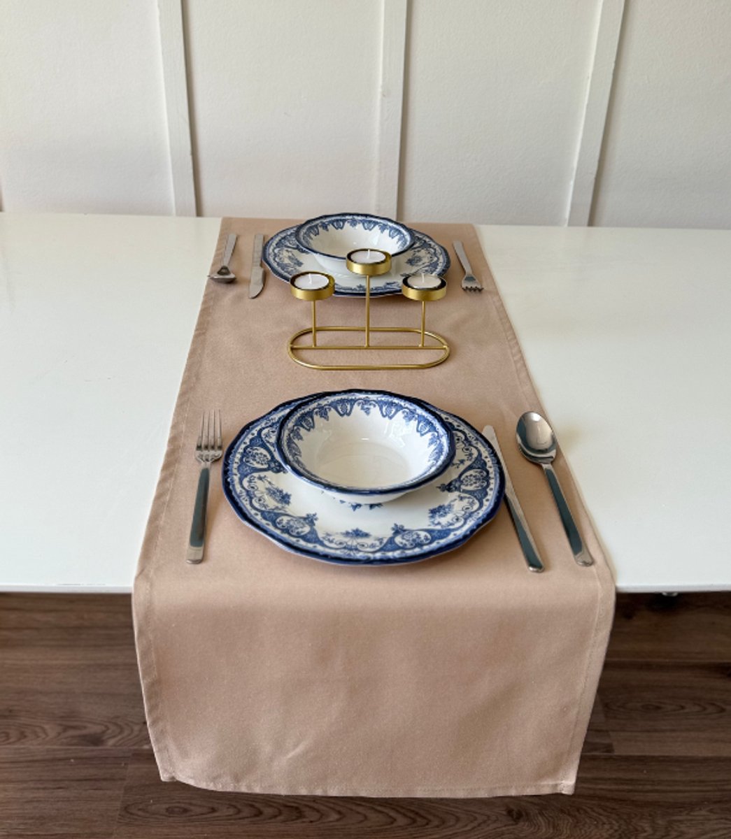 Tavas Tafelloper - 40 x 140 cm - Beige - Tafeldecoratie - Tafelkleed - Tafellaken - Katoen