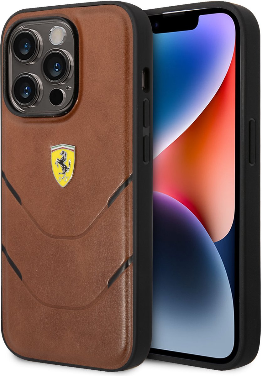 Ferrari Back cover - iPhone 14 Pro - Bruin - Stijlvol design met leren afwerking