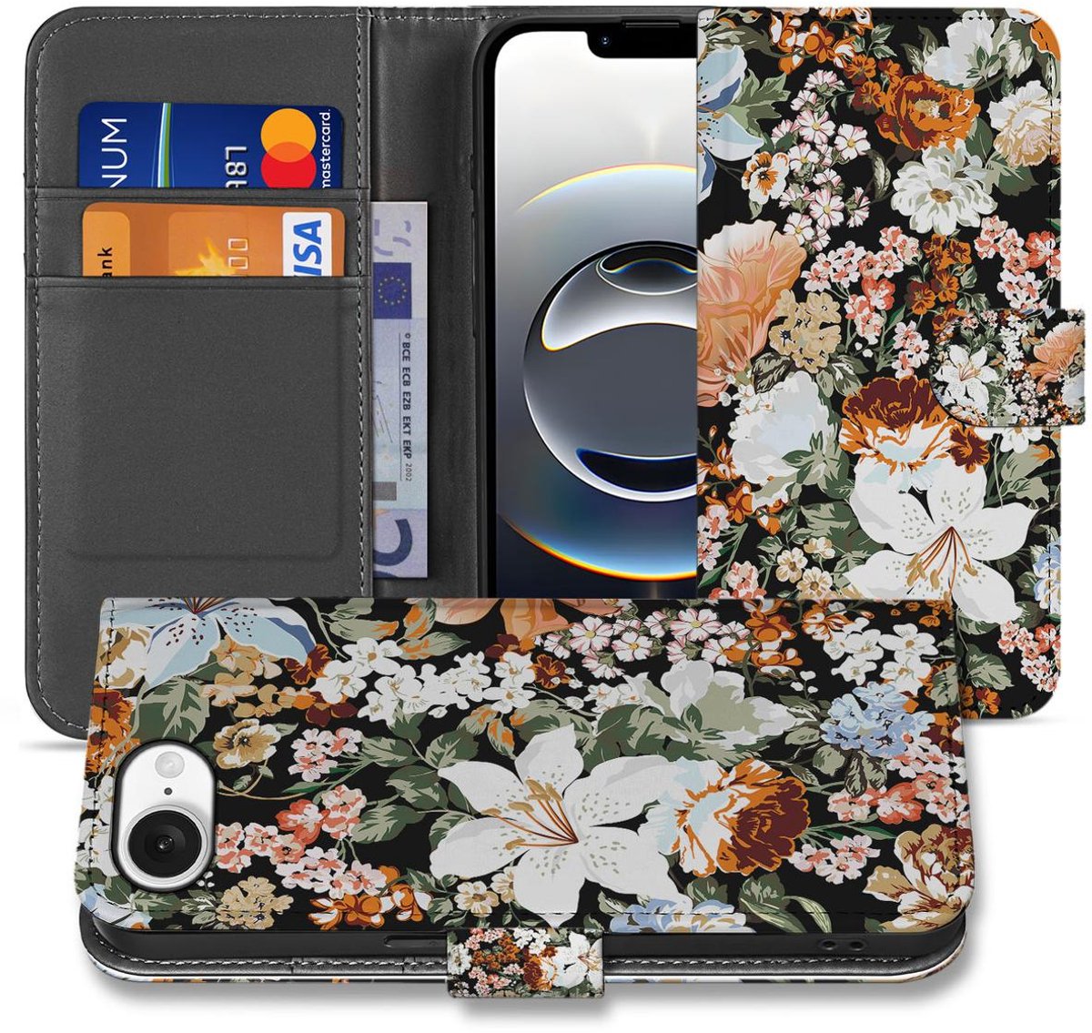 Book Case voor Hoesje voor iPhone 16e/17e Dark Flowers