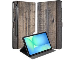 Omslag van Steigerhout Book Case Hoesje met Standaard Samsung Galaxy Tab S10 FE | Tab S9 FE