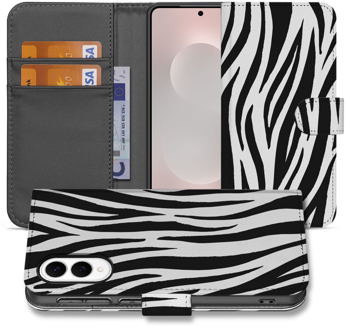 Samsung Galaxy S25 Edge Telefoonhoesje met Pasjes Zebra