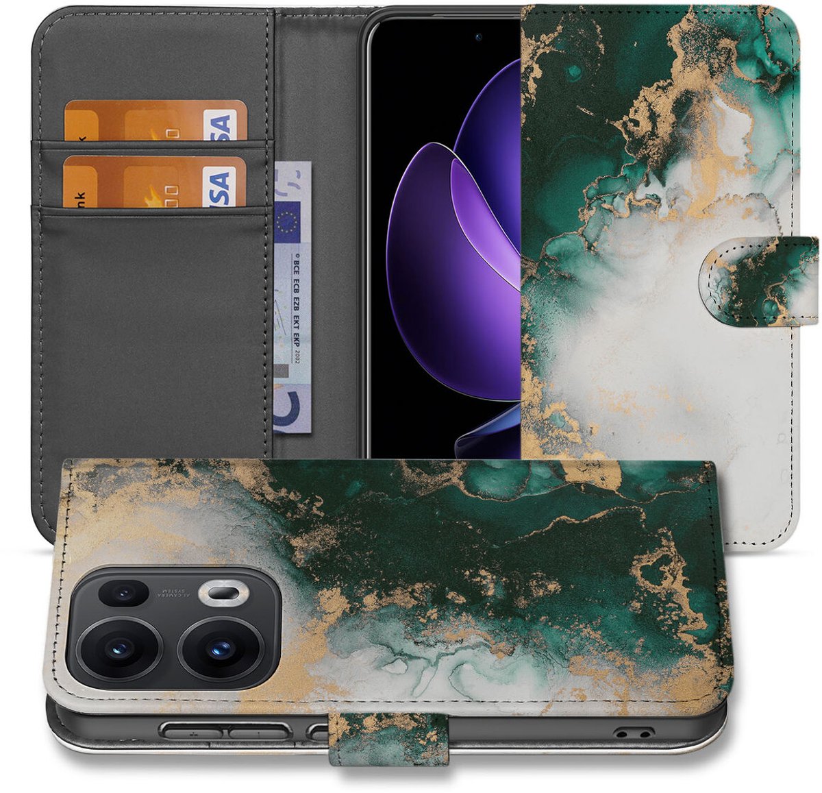 Bookcase voor OPPO Reno 13 Pro Marmer Groen