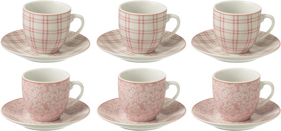 J-Line tasse + sous-tasse - céramique - rose - boîte de 6